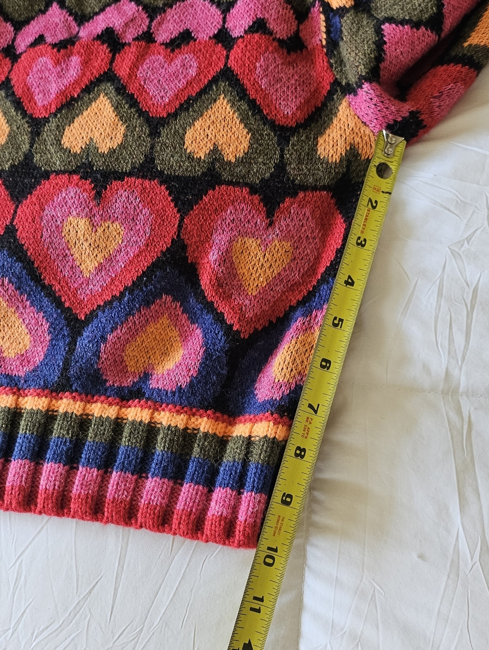 Farm Rio Full Of Hearts Jacquard Sweater Size Medium Rainbow Wool Puff Sleeves - Picture 5 of 6